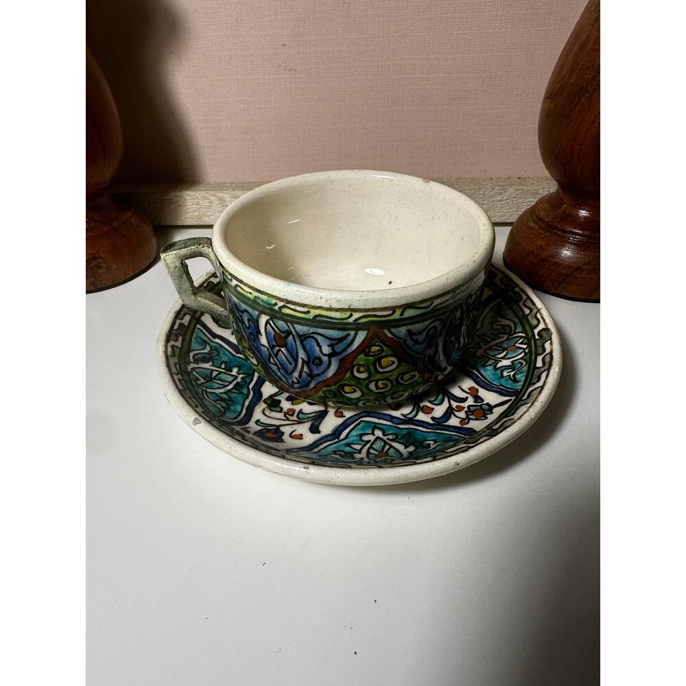 Ottoman Iznik Pottery
Cup and Saucer Vintage
Persian Islamic Turkish